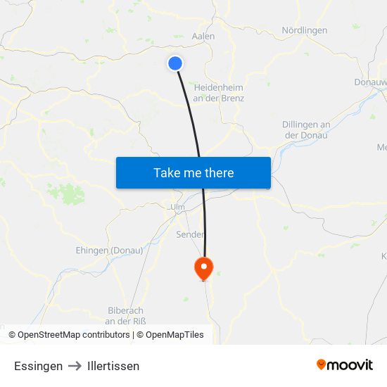 Essingen to Illertissen map