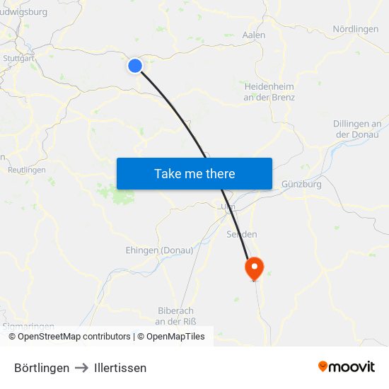 Börtlingen to Illertissen map