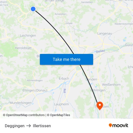 Deggingen to Illertissen map