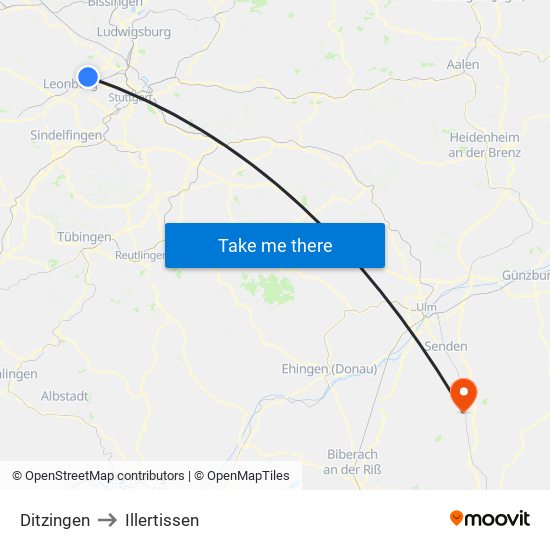 Ditzingen to Illertissen map