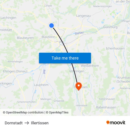 Dornstadt to Illertissen map