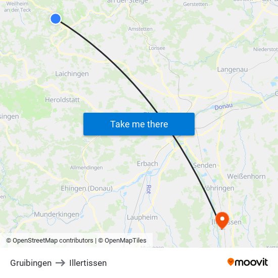 Gruibingen to Illertissen map