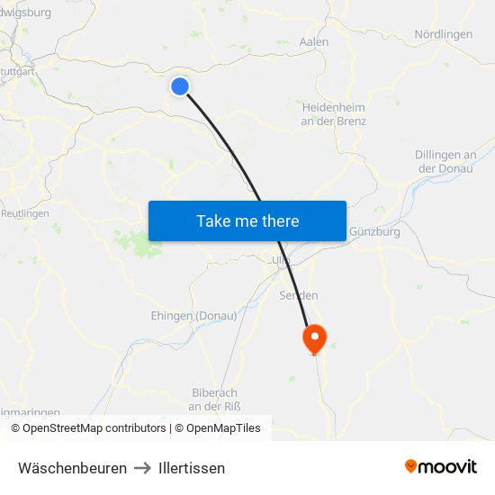 Wäschenbeuren to Illertissen map