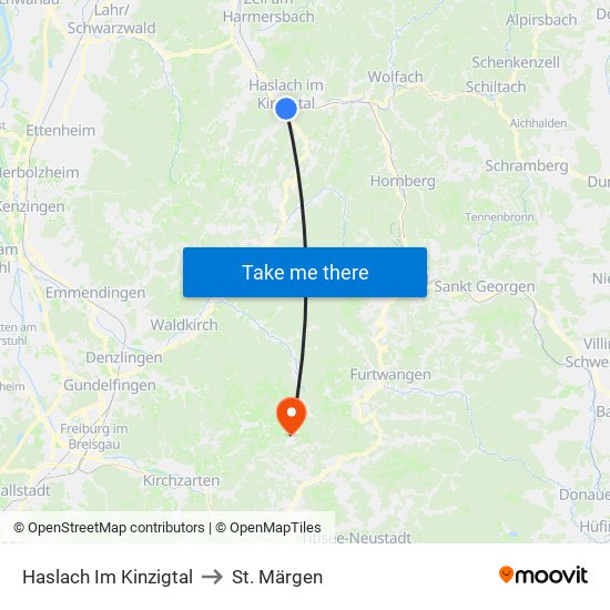 Haslach Im Kinzigtal to St. Märgen map