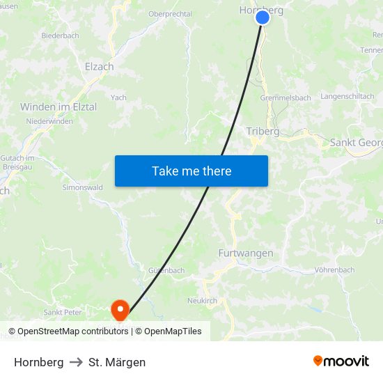 Hornberg to St. Märgen map