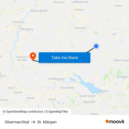 Obermarchtal to St. Märgen map