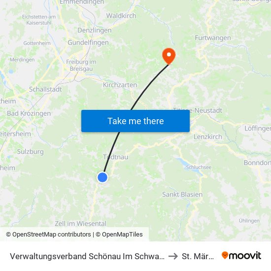 Verwaltungsverband Schönau Im Schwarzwald to St. Märgen map