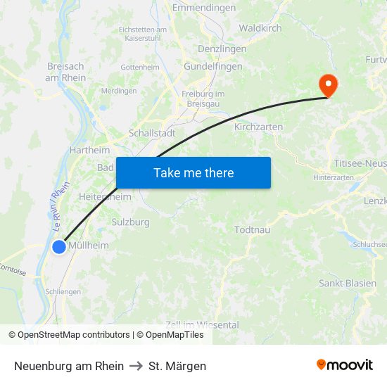 Neuenburg am Rhein to St. Märgen map