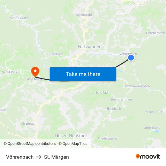 Vöhrenbach to St. Märgen map