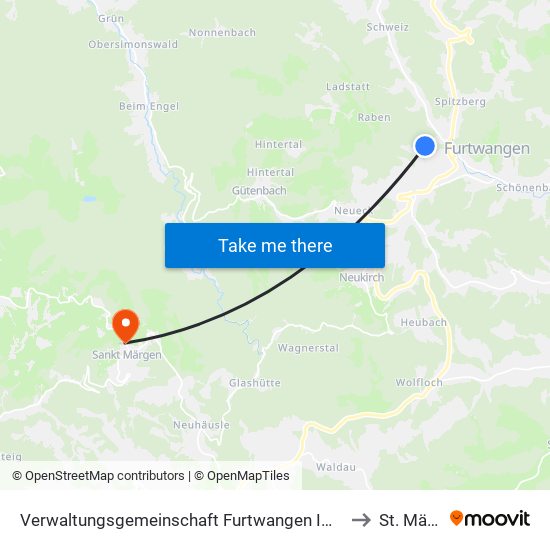 Verwaltungsgemeinschaft Furtwangen Im Schwarzwald to St. Märgen map