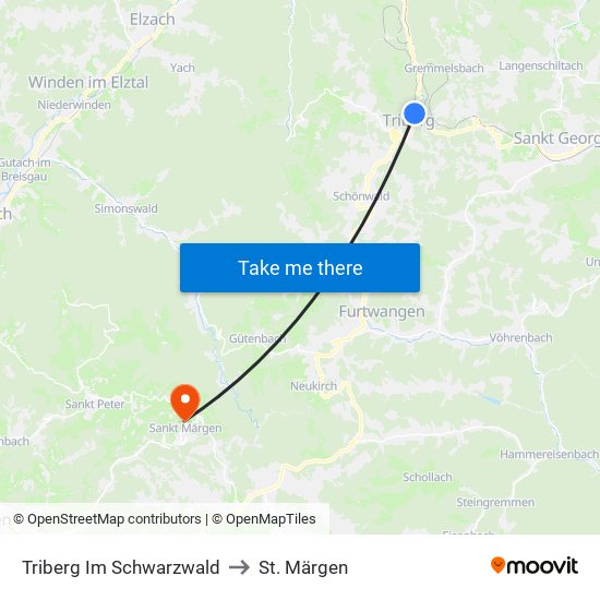 Triberg Im Schwarzwald to St. Märgen map