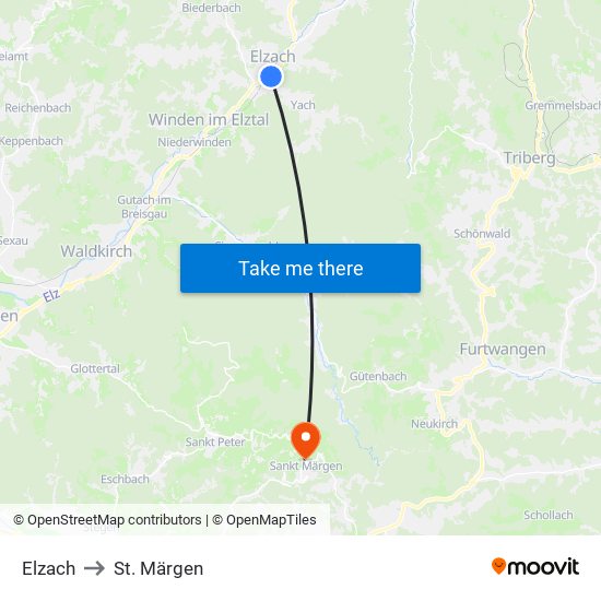 Elzach to St. Märgen map