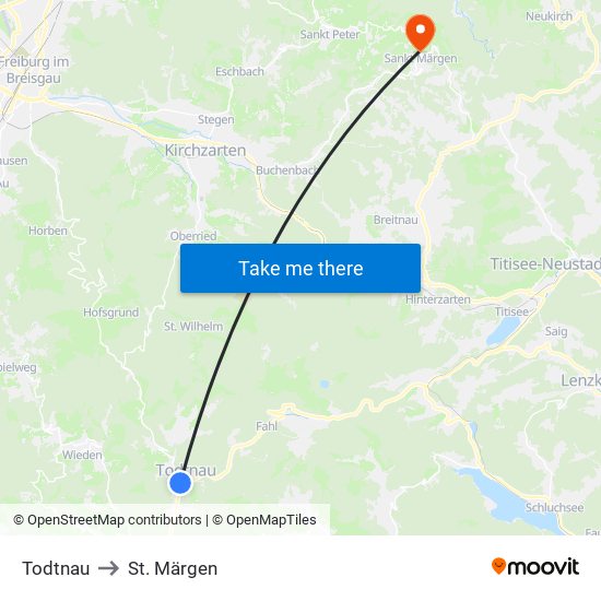 Todtnau to St. Märgen map
