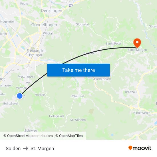 Sölden to St. Märgen map