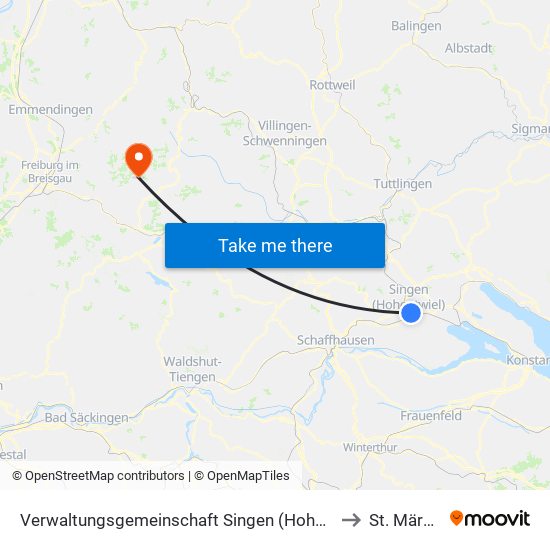 Verwaltungsgemeinschaft Singen (Hohentwiel) to St. Märgen map