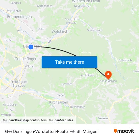 Gvv Denzlingen-Vörstetten-Reute to St. Märgen map