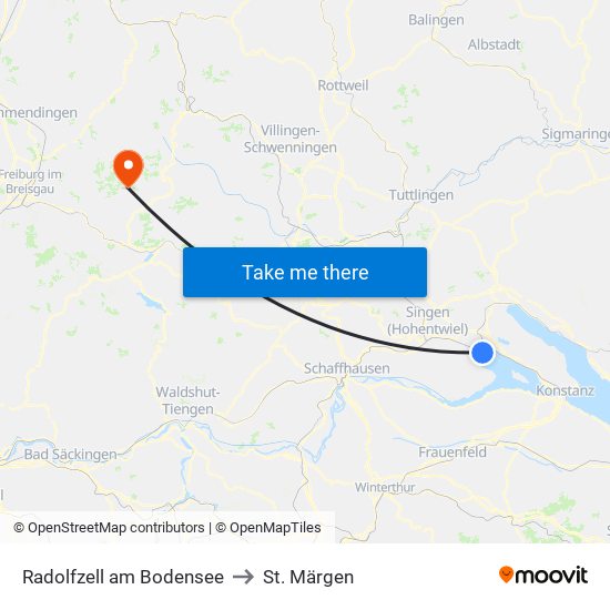 Radolfzell am Bodensee to St. Märgen map