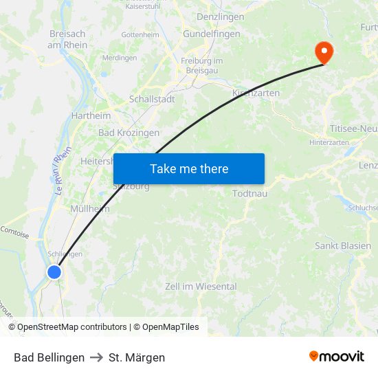 Bad Bellingen to St. Märgen map