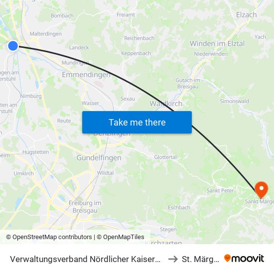 Verwaltungsverband Nördlicher Kaiserstuhl to St. Märgen map