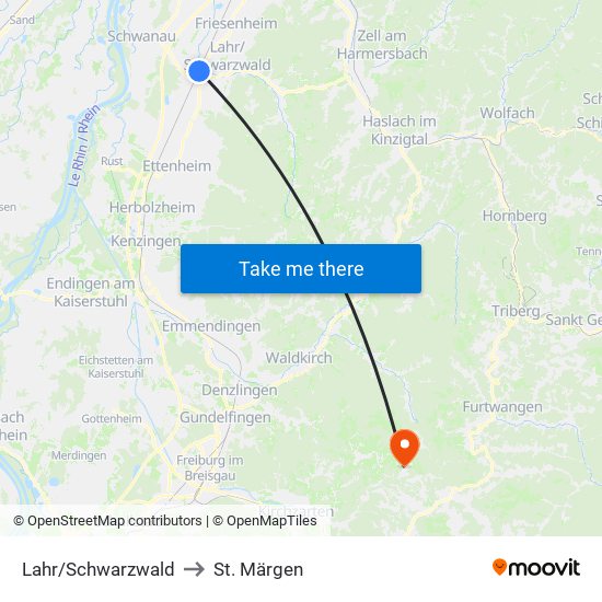 Lahr/Schwarzwald to St. Märgen map