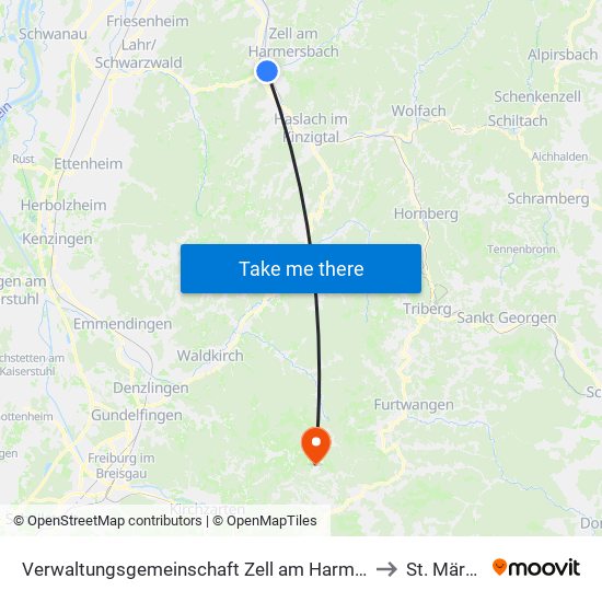 Verwaltungsgemeinschaft Zell am Harmersbach to St. Märgen map