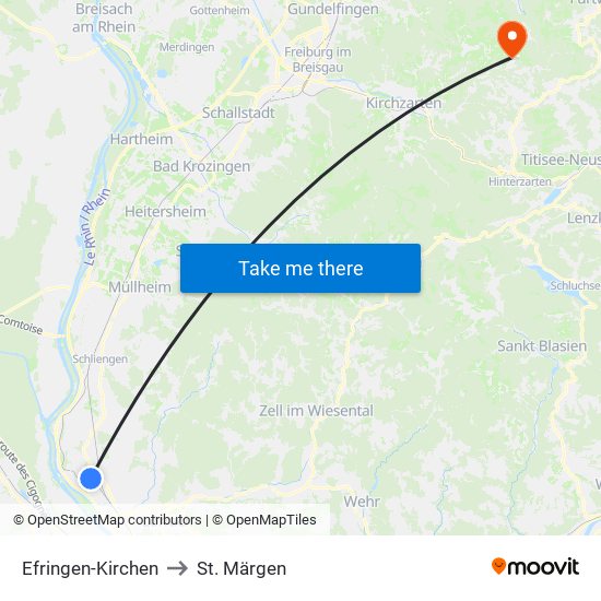 Efringen-Kirchen to St. Märgen map