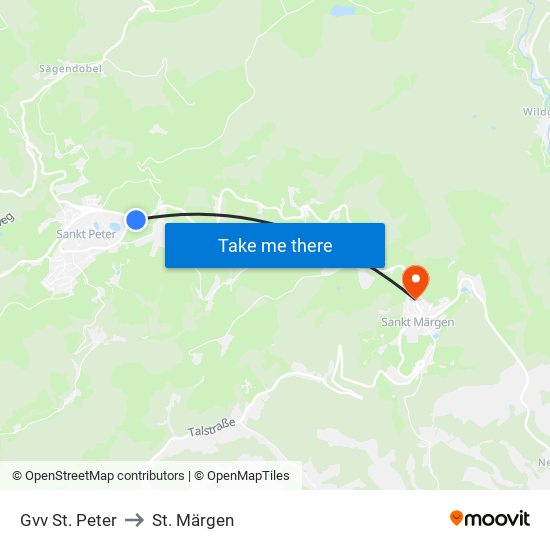 Gvv St. Peter to St. Märgen map