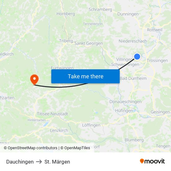 Dauchingen to St. Märgen map