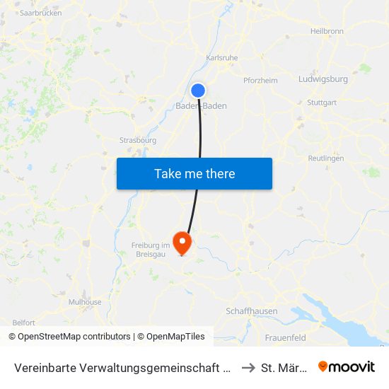 Vereinbarte Verwaltungsgemeinschaft Rastatt to St. Märgen map