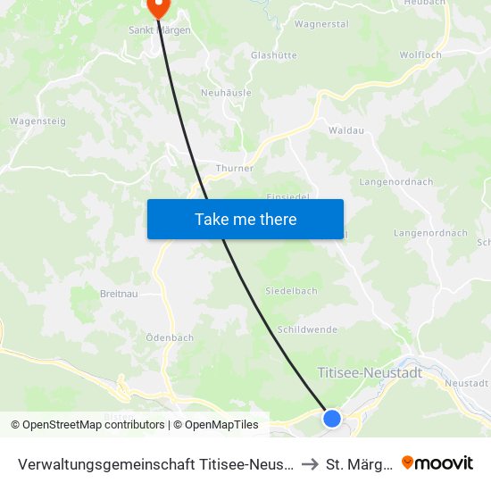 Verwaltungsgemeinschaft Titisee-Neustadt to St. Märgen map