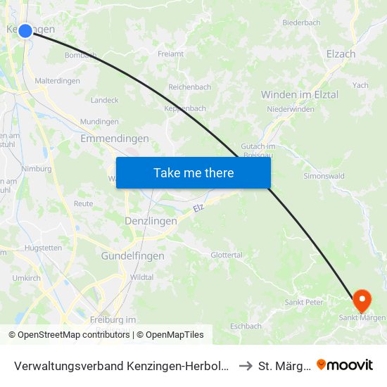 Verwaltungsverband Kenzingen-Herbolzheim to St. Märgen map