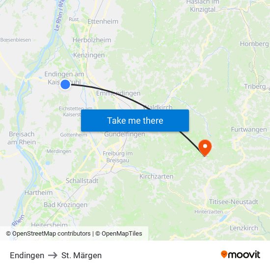 Endingen to St. Märgen map