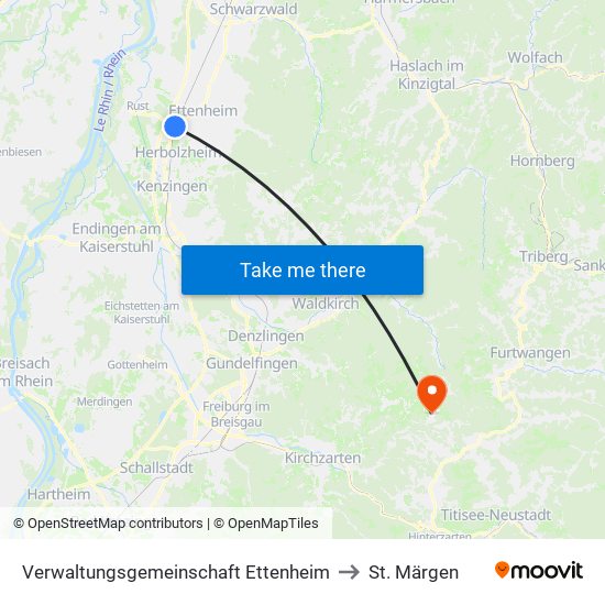 Verwaltungsgemeinschaft Ettenheim to St. Märgen map