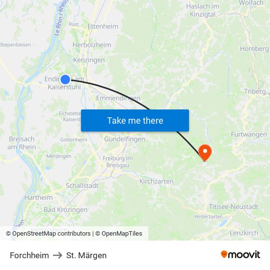 Forchheim to St. Märgen map