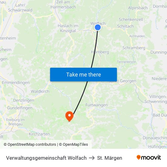 Verwaltungsgemeinschaft Wolfach to St. Märgen map