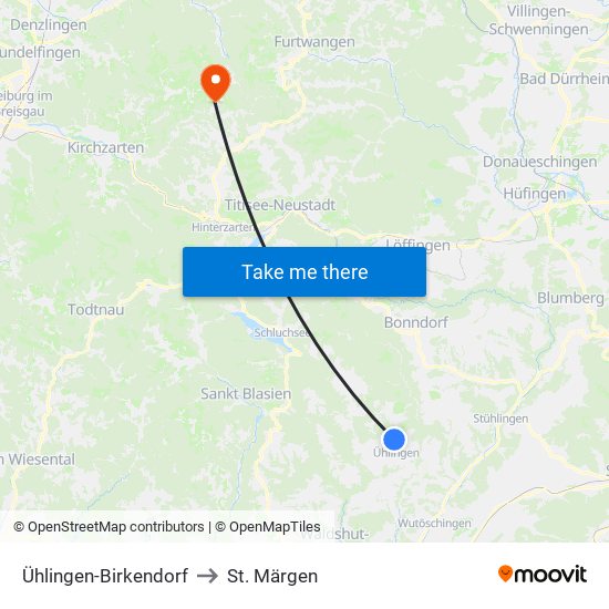 Ühlingen-Birkendorf to St. Märgen map