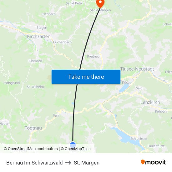 Bernau Im Schwarzwald to St. Märgen map