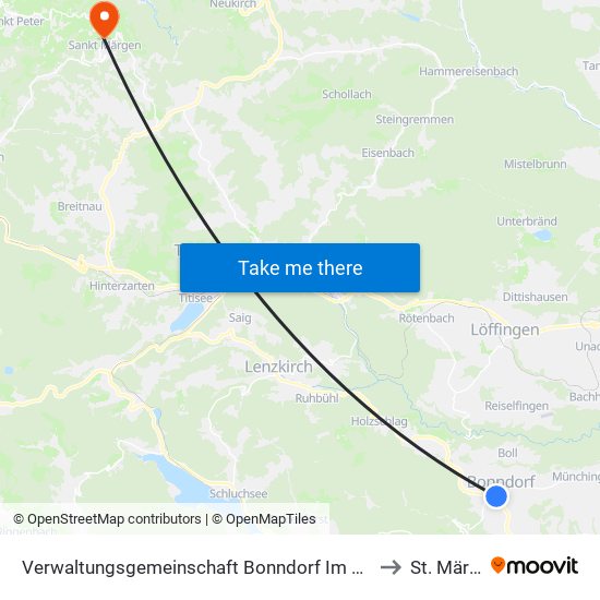 Verwaltungsgemeinschaft Bonndorf Im Schwarzwald to St. Märgen map