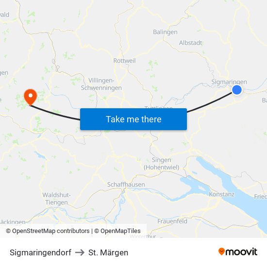 Sigmaringendorf to St. Märgen map