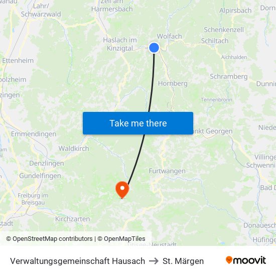 Verwaltungsgemeinschaft Hausach to St. Märgen map