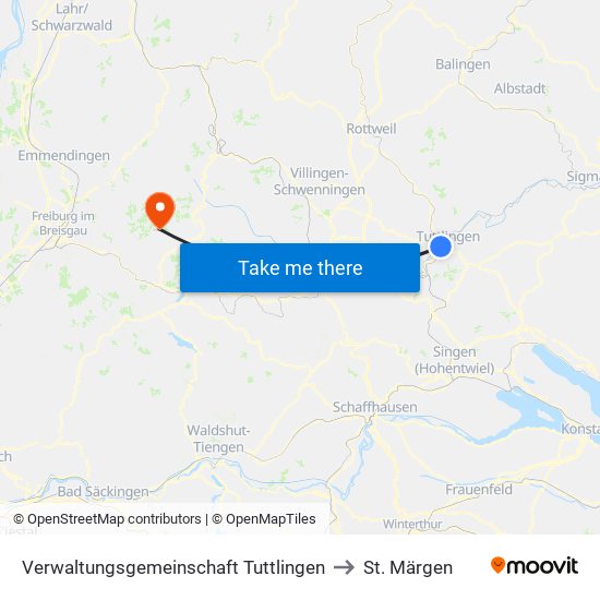 Verwaltungsgemeinschaft Tuttlingen to St. Märgen map