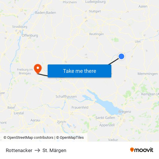 Rottenacker to St. Märgen map