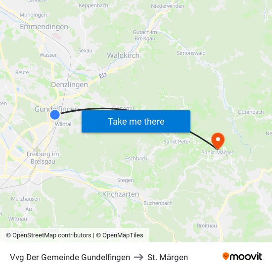 Vvg Der Gemeinde Gundelfingen to St. Märgen map