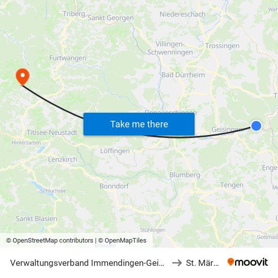 Verwaltungsverband Immendingen-Geisingen to St. Märgen map