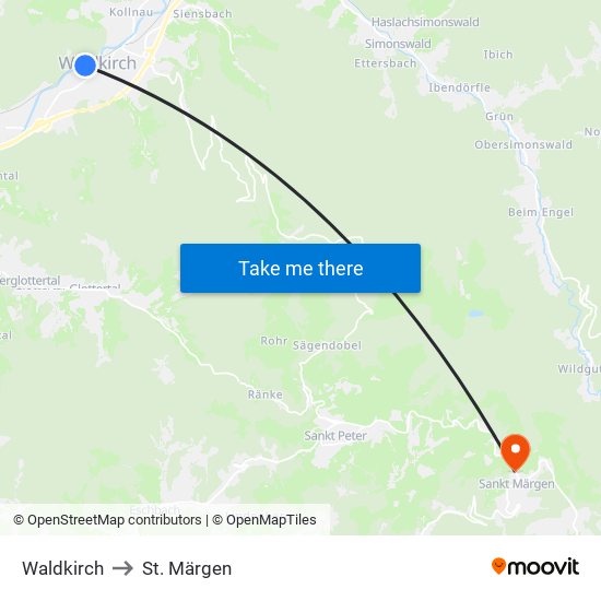 Waldkirch to St. Märgen map