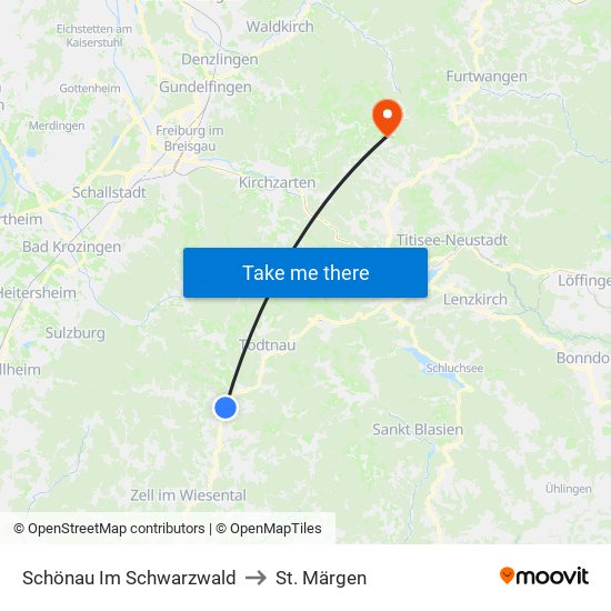 Schönau Im Schwarzwald to St. Märgen map