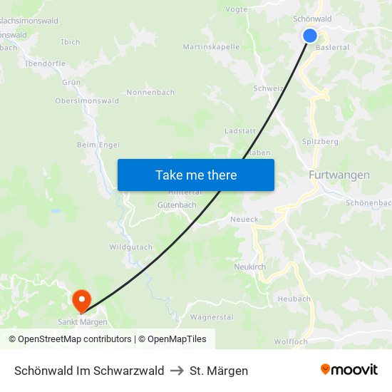 Schönwald Im Schwarzwald to St. Märgen map