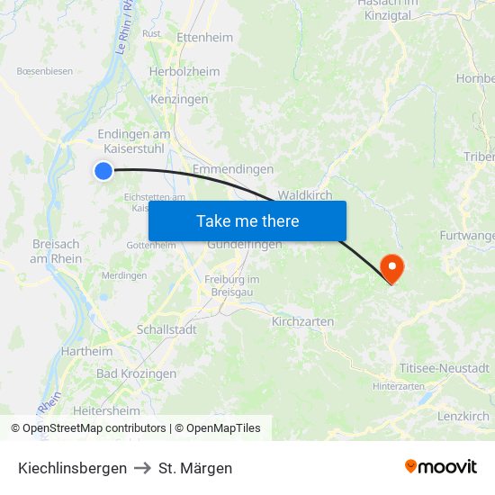 Kiechlinsbergen to St. Märgen map