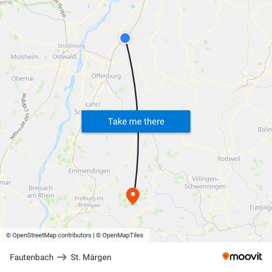 Fautenbach to St. Märgen map