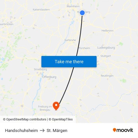 Handschuhsheim to St. Märgen map
